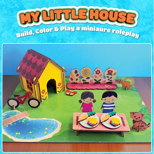 Funvention My Little House - DIY Dollhouse Roleplay & Coloring Activity with Cottage, Picnic Table, Garden, Bed, Boy & Girl Characters & Pet | Educational DIY Craft Activity Gift for Boys & Girls - Image 5