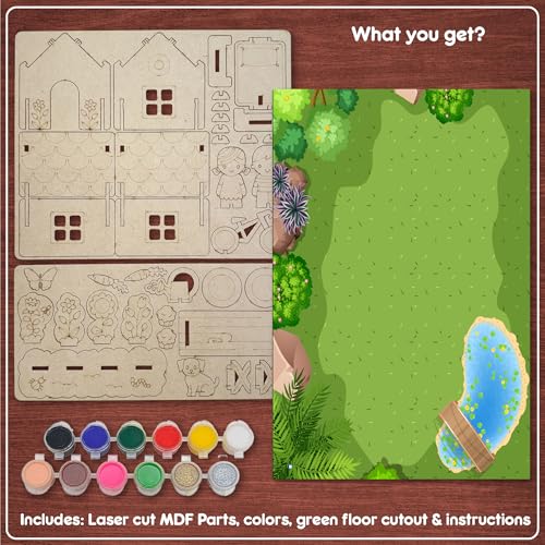 Funvention My Little House - DIY Dollhouse Roleplay & Coloring Activity with Cottage, Picnic Table, Garden, Bed, Boy & Girl Characters & Pet | Educational DIY Craft Activity Gift for Boys & Girls - Image 4