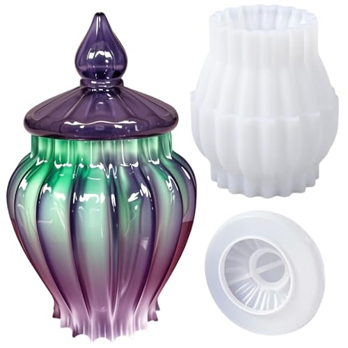 SHOSKY Jar Resin Mold with Lid Candle Holder Molds Jewelry Storage Box Silicone Mold for Resin DIY Molds for Jar Storage Bottle Jewelry Candy Container Flower Pot Home Decoration Gifts - Image 1