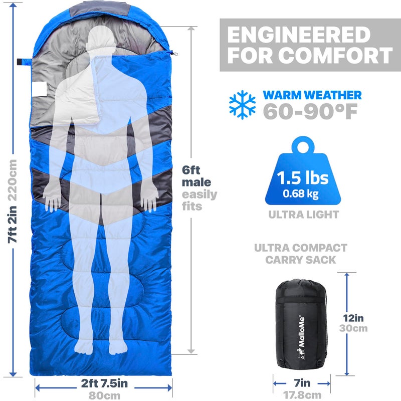 MalloMe Sleeping Bags for Adults Cold Weather & Warm - Backpacking Camping Sleeping Bag for Kids 10-12, Girls, Boys - Lightweight Compact Camping Essentials Gear Accessories Hiking Sleep Must Haves - Image 2