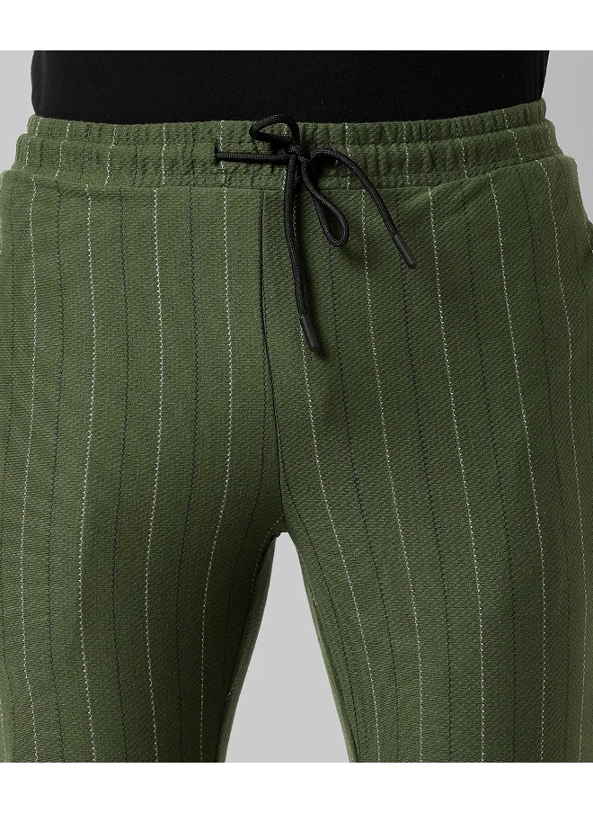 Campus Sutra Men's Olive Green Striped Regular Fit Trackpants