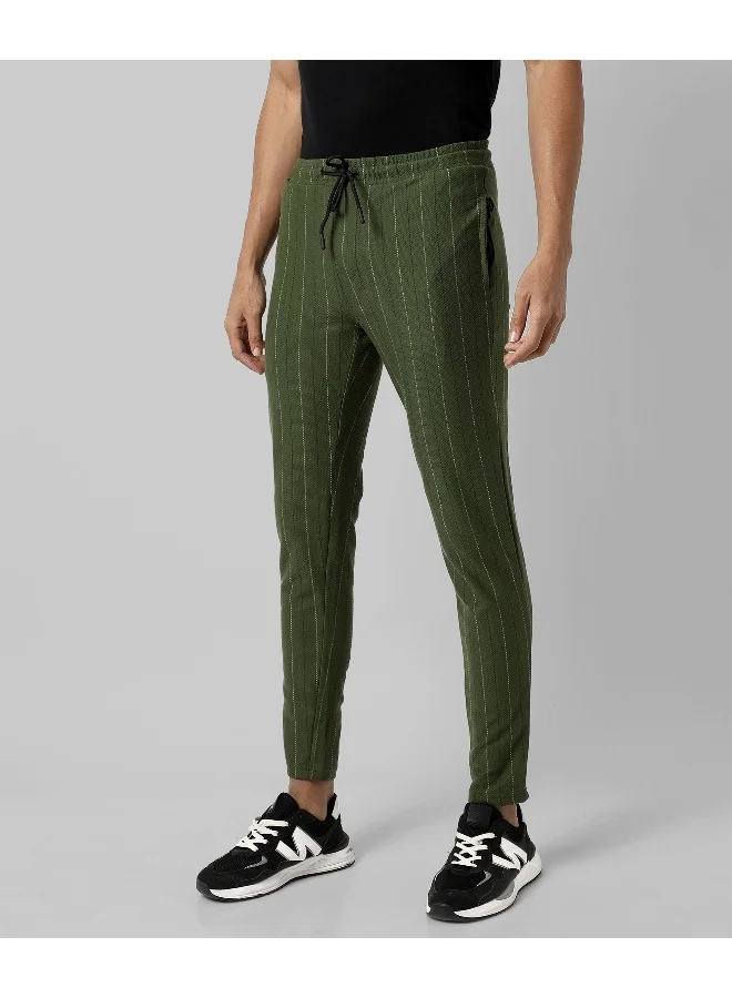 Campus Sutra Men's Olive Green Striped Regular Fit Trackpants