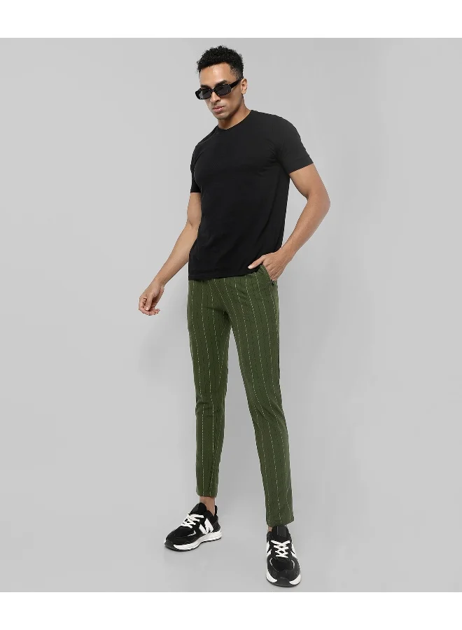 Campus Sutra Men's Olive Green Striped Regular Fit Trackpants