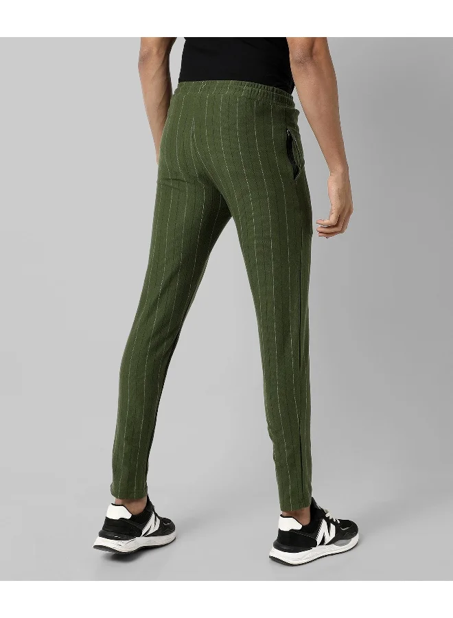 Campus Sutra Men's Olive Green Striped Regular Fit Trackpants