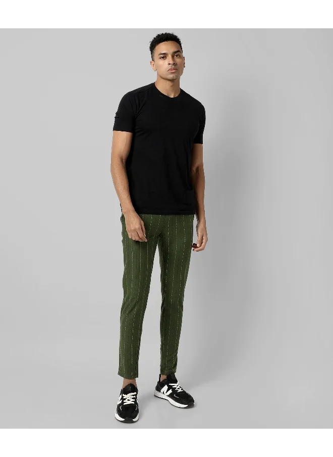 Campus Sutra Men's Olive Green Striped Regular Fit Trackpants