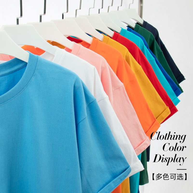 260G Oversize Solid Color Heavy Cotton Loose Off-Shoulder T-Shirt Men'S And Women'S Bottoming Hong Kong Style Half Sleeve Off-Shoulder - Image 4