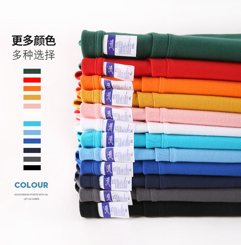 260G Oversize Solid Color Heavy Cotton Loose Off-Shoulder T-Shirt Men'S And Women'S Bottoming Hong Kong Style Half Sleeve Off-Shoulder - Image 3