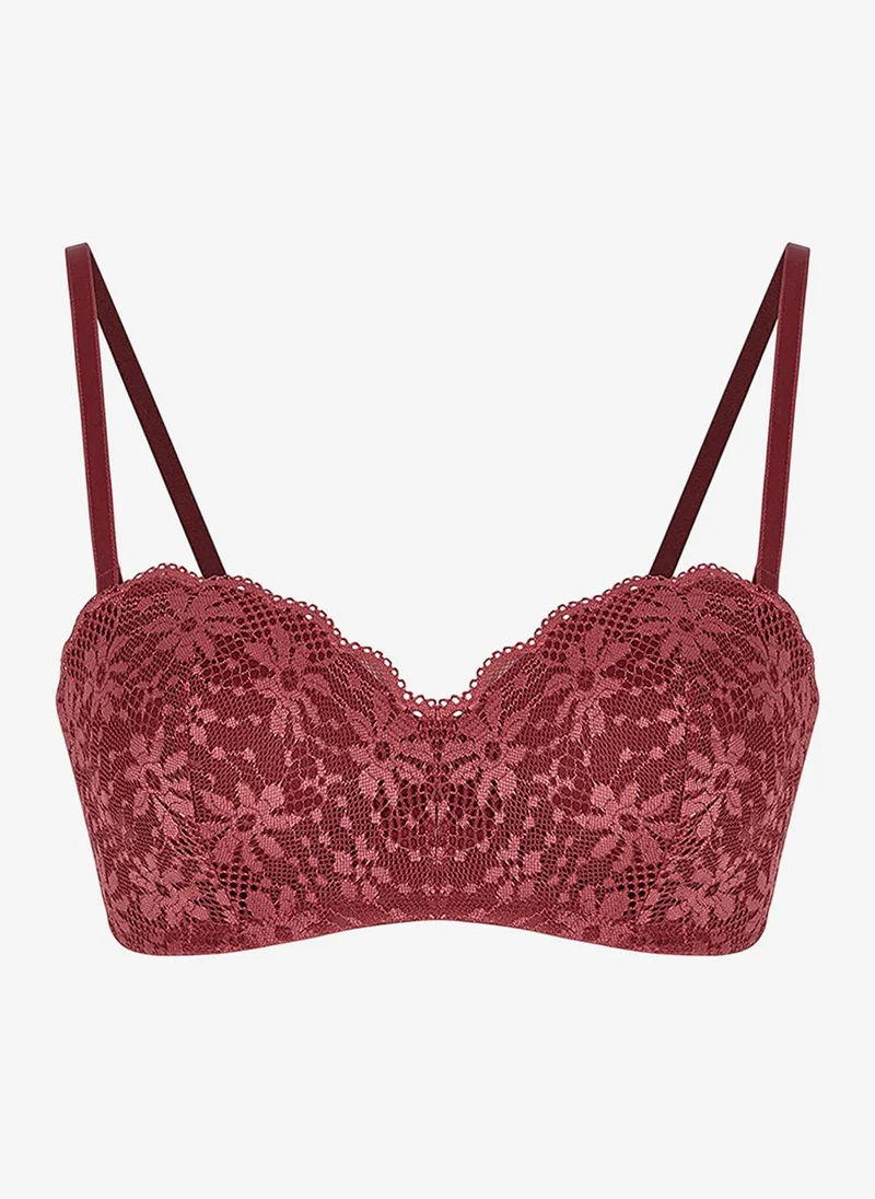 بنتي Women Lotus Lace Bordeaux Strapless Wired Bra