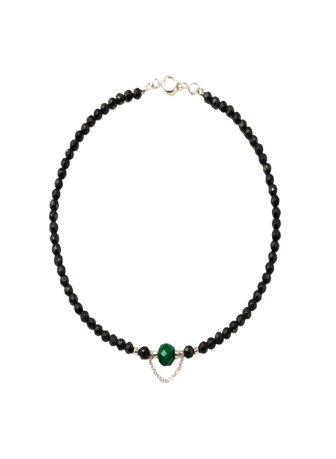 DARSHRAJ Handmade 925 Sterling Silver Anklet with Black Beads & Green Bead for Women | Girls | Silver Nazariya Payal | Chandi ke Payal - Image 1