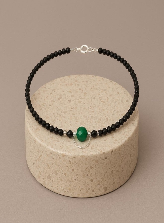 DARSHRAJ Handmade 925 Sterling Silver Anklet with Black Beads & Green Bead for Women | Girls | Silver Nazariya Payal | Chandi ke Payal - Image 5