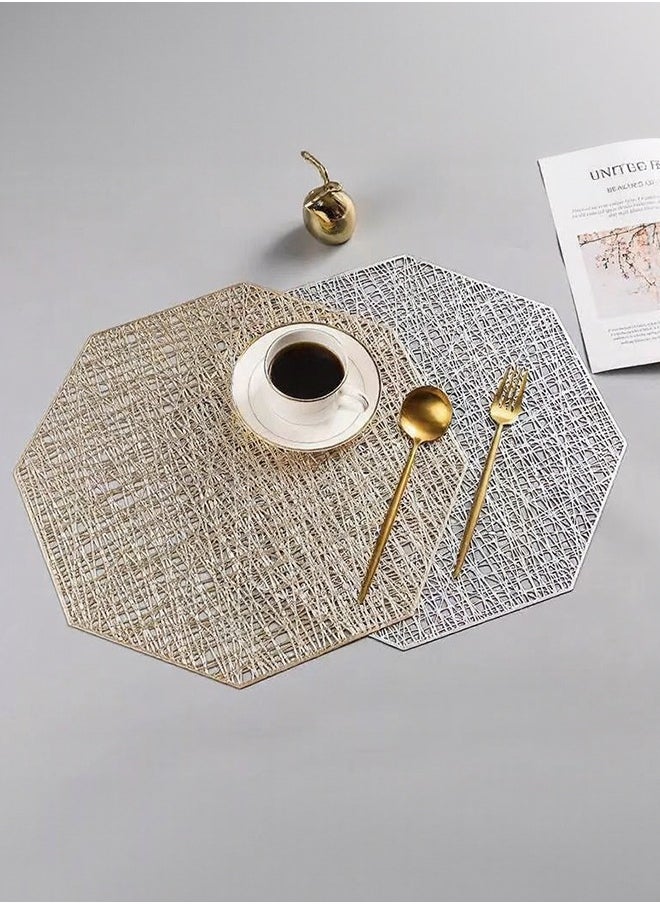 Generic Elegant Gold Octagon Table Mats - Heat-Resistant & Noise-Reducing Polypropylene-Cotton Placemats, Washable for Home & Commercial Dining  - Image 3
