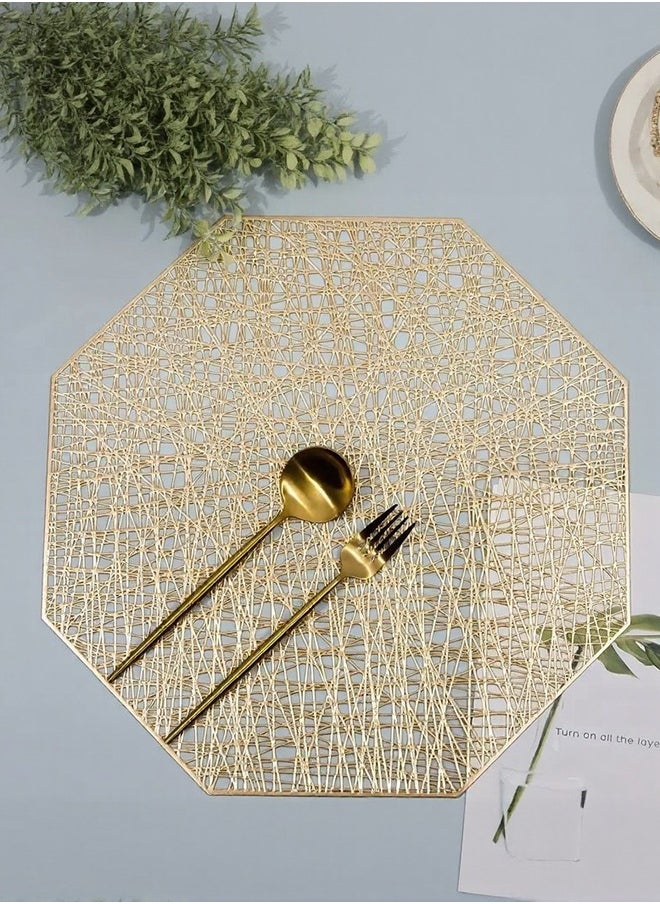 Generic Elegant Gold Octagon Table Mats - Heat-Resistant & Noise-Reducing Polypropylene-Cotton Placemats, Washable for Home & Commercial Dining  - Image 2