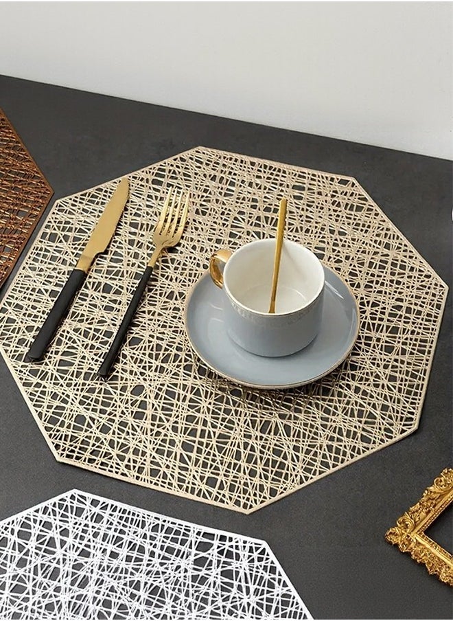 Generic Elegant Gold Octagon Table Mats - Heat-Resistant & Noise-Reducing Polypropylene-Cotton Placemats, Washable for Home & Commercial Dining  - Image 1