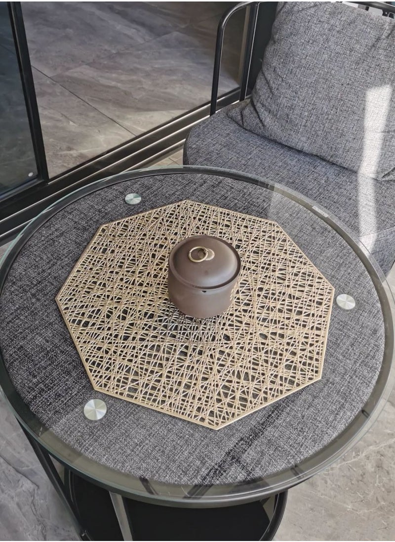 Generic Elegant Gold Octagon Table Mats - Heat-Resistant & Noise-Reducing Polypropylene-Cotton Placemats, Washable for Home & Commercial Dining  - Image 4