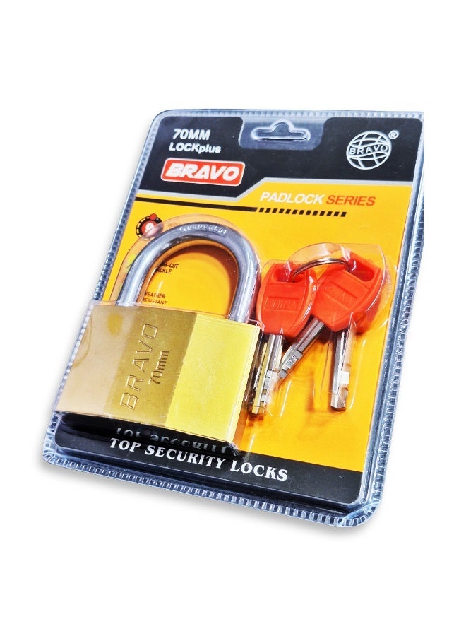 برافو قفل معدني عالي الجودة مقاوم للماء 70 مم، جسم متين مضاد للصدأ مع نظام آمن بأربعة مفاتيح، خيارات متعددة للحجم بما في ذلك طراز عالي الأمان، مثالي للمنزل والمكتب والبوابات والاستخدام الخارجي - Image 2