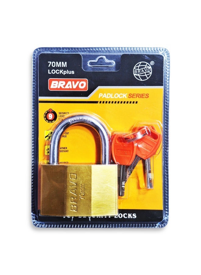 برافو قفل معدني عالي الجودة مقاوم للماء 70 مم، جسم متين مضاد للصدأ مع نظام آمن بأربعة مفاتيح، خيارات متعددة للحجم بما في ذلك طراز عالي الأمان، مثالي للمنزل والمكتب والبوابات والاستخدام الخارجي - Image 1