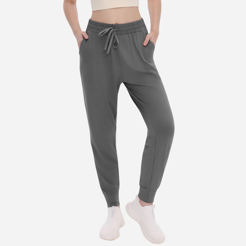 TNNZEET Women's Joggers with Pockets - High Waisted Sweatpants Tapered Leg Drawstring Lightweight Athletic Pants Dark Gray - Image 2