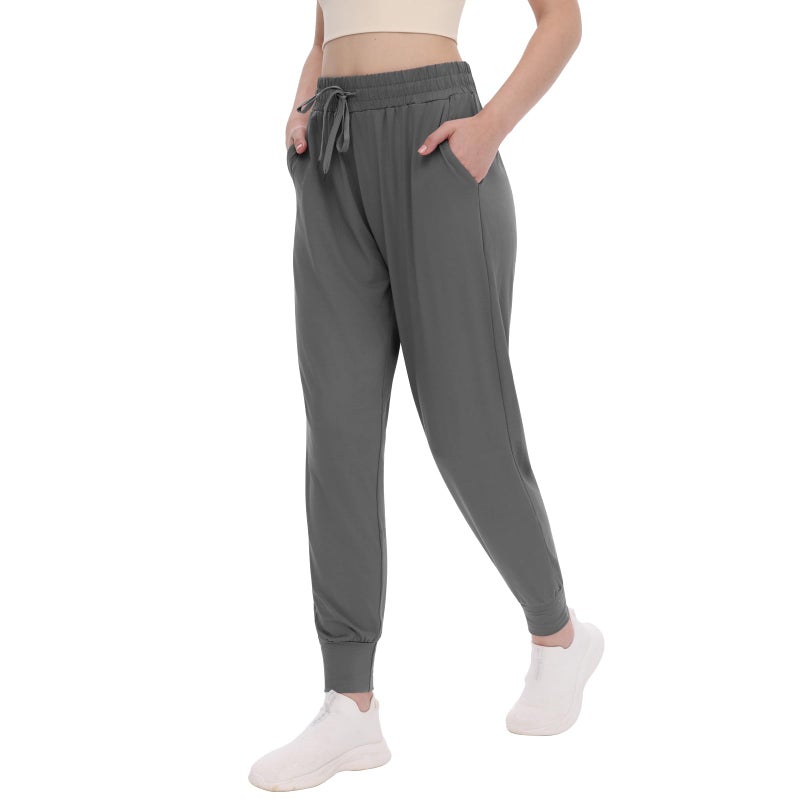 TNNZEET Women's Joggers with Pockets - High Waisted Sweatpants Tapered Leg Drawstring Lightweight Athletic Pants Dark Gray - Image 1