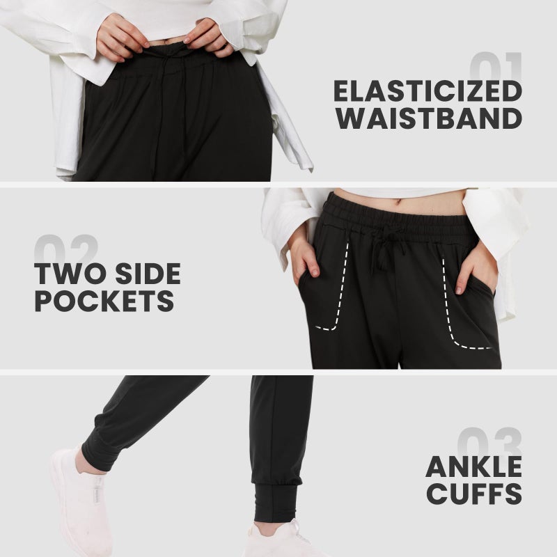 TNNZEET Women's Joggers with Pockets - High Waisted Sweatpants Tapered Leg Drawstring Lightweight Athletic Pants Dark Gray - Image 4