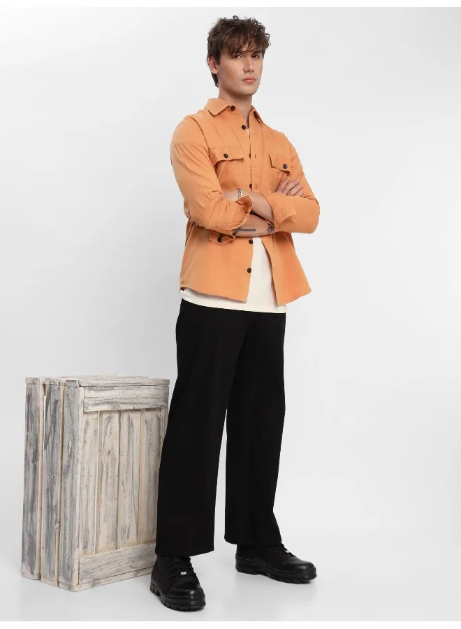 Beyoung Pastel Orange Urban Shirt for Men