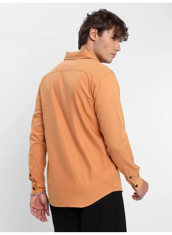 Beyoung Pastel Orange Urban Shirt for Men