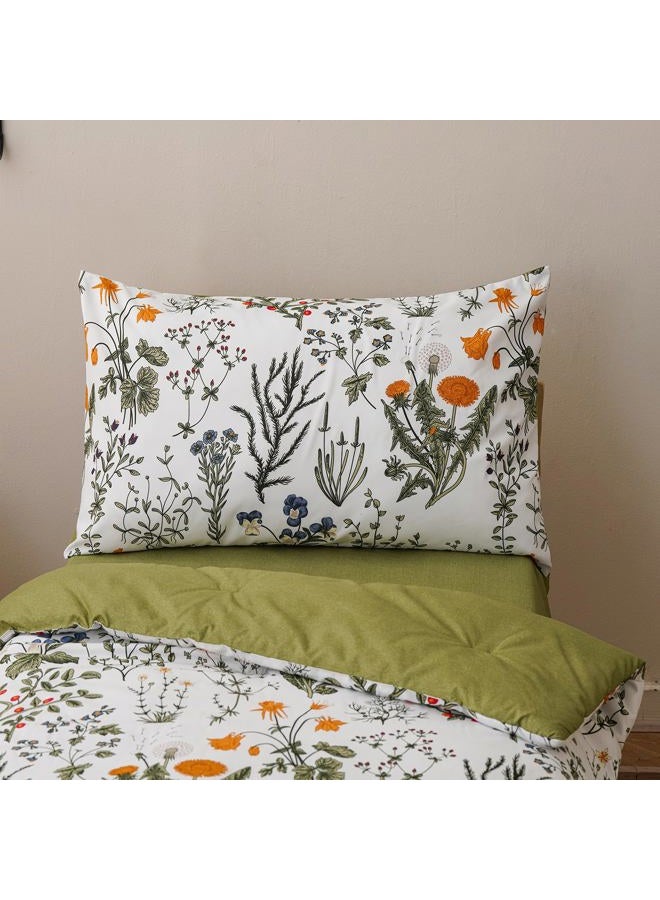 KAREVER Botanical Toddler Bedding Set Flower Print 4 Pieces Crib Bed Set Kids White Green Floral Comforter Set - Image 2