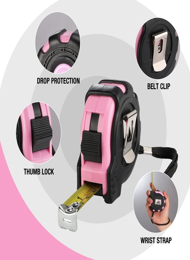 WORKPRO 16FT Pink Tape Measure, Inch/Metric Easy Read Measuring Tape, Retractable Lightweight Measurement Tape Accuracy 1/32, 1mm for Engineer,with Thumb Lock, Belt Clip, Rubber Protective Casing - Image 2
