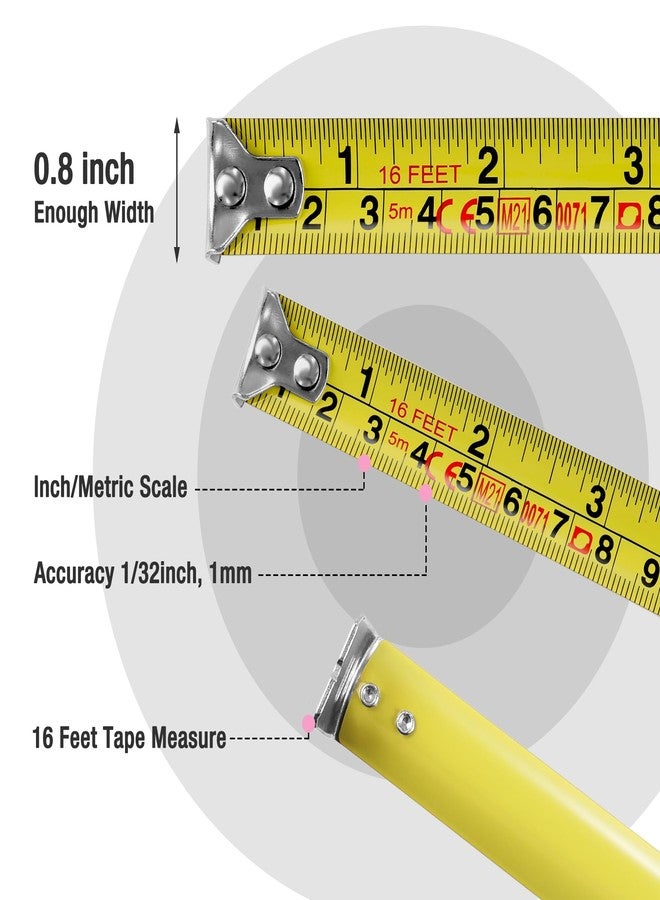 WORKPRO 16FT Pink Tape Measure, Inch/Metric Easy Read Measuring Tape, Retractable Lightweight Measurement Tape Accuracy 1/32, 1mm for Engineer,with Thumb Lock, Belt Clip, Rubber Protective Casing - Image 3