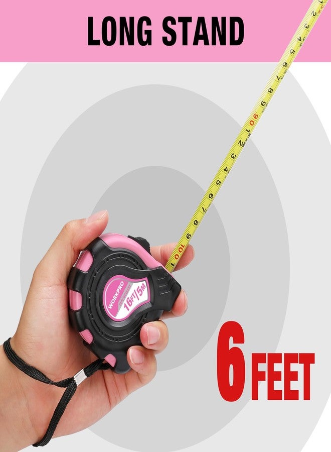 WORKPRO 16FT Pink Tape Measure, Inch/Metric Easy Read Measuring Tape, Retractable Lightweight Measurement Tape Accuracy 1/32, 1mm for Engineer,with Thumb Lock, Belt Clip, Rubber Protective Casing - Image 4