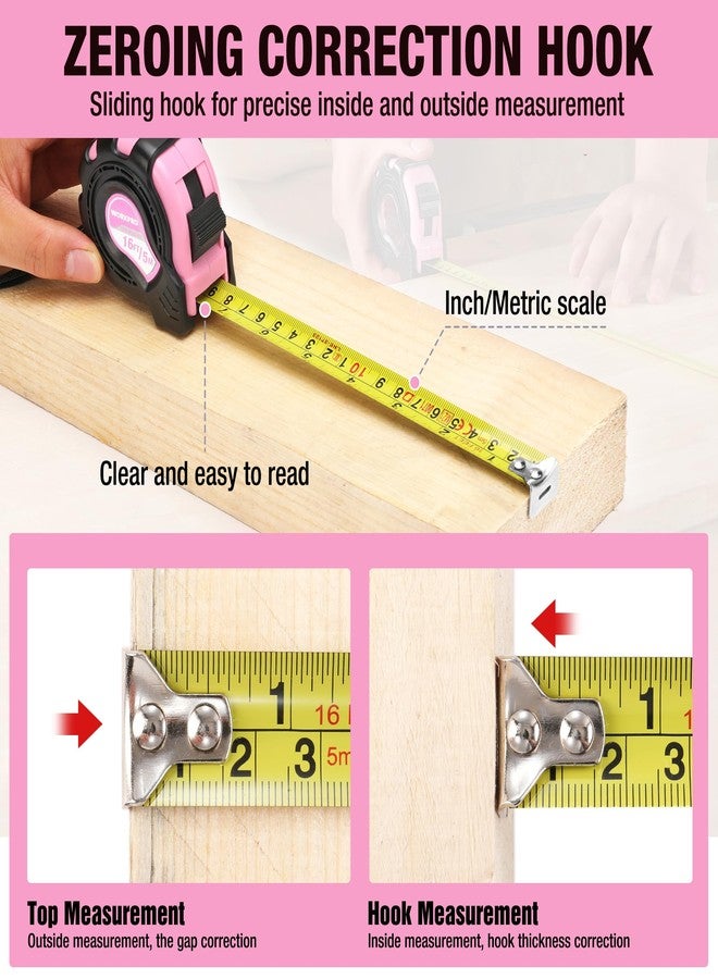 WORKPRO 16FT Pink Tape Measure, Inch/Metric Easy Read Measuring Tape, Retractable Lightweight Measurement Tape Accuracy 1/32, 1mm for Engineer,with Thumb Lock, Belt Clip, Rubber Protective Casing - Image 5
