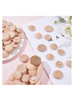 KASTWAVE 150 Pcs 3 Sizes Furniture Buttons Round Wood Button Plugs Unfinished Mushroom Wooden Screw Hole Button Hardwood Plug Caps for Locking Craft Decoration Woodworking 7MM 15MM 20MM  - Image 2