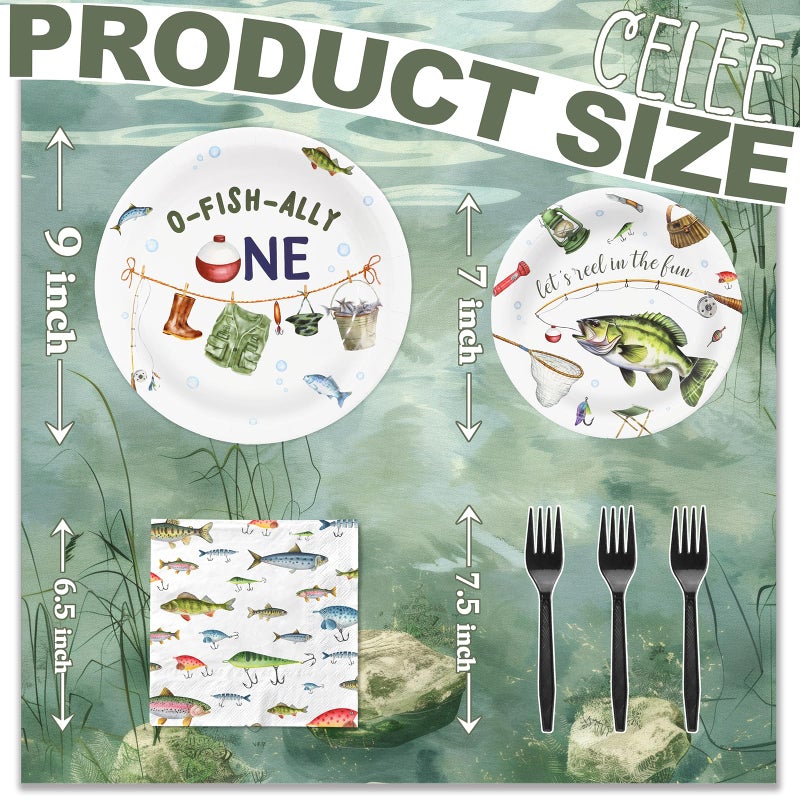 Celee O-Fish-Ally One Birthday Party Supplies for 20 Guests â€“ Fishing Theme Plates Napkins and Forks â€“ Boys 1st Birthday Disposable Tableware Set - Image 2