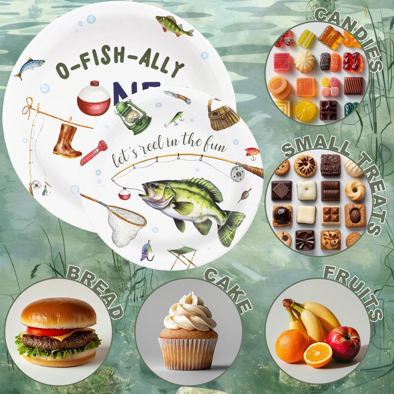 Celee O-Fish-Ally One Birthday Party Supplies for 20 Guests â€“ Fishing Theme Plates Napkins and Forks â€“ Boys 1st Birthday Disposable Tableware Set - Image 5