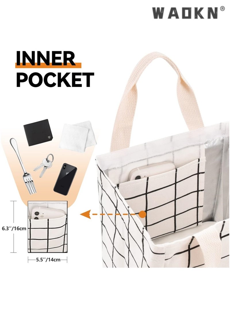 WAOKN High Quality Multi-purpose Environmentally Friendly Material Reusable Lunch Bag Insulated Lunch Box Canvas Fabric with Aluminum Foil Lunch Tote Bag For Women Men School Office  - Image 3