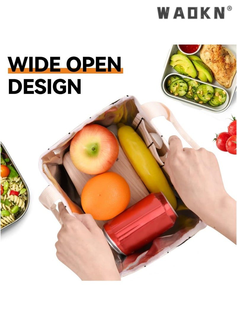 WAOKN High Quality Multi-purpose Environmentally Friendly Material Reusable Lunch Bag Insulated Lunch Box Canvas Fabric with Aluminum Foil Lunch Tote Bag For Women Men School Office  - Image 5