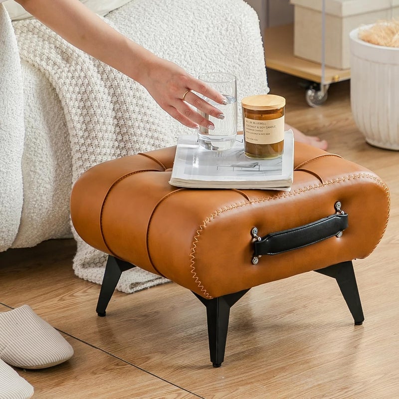 Calyrex Calyrex Small Footstool Ottoman Bench Footrest Faux Leather Rectangle Vanity Stool Chair with Padded SeatSofa Short Stool for Extra Seating in Living RoomEntrywaySide TableOffice - Image 1