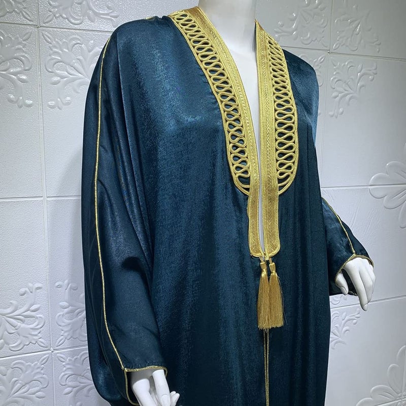 PolyJolly Unisex Gold Embroidery Bisht Gown Dubai Saudi Abaya Eid Abaa Muslim Dress Four Colors Option - Image 4