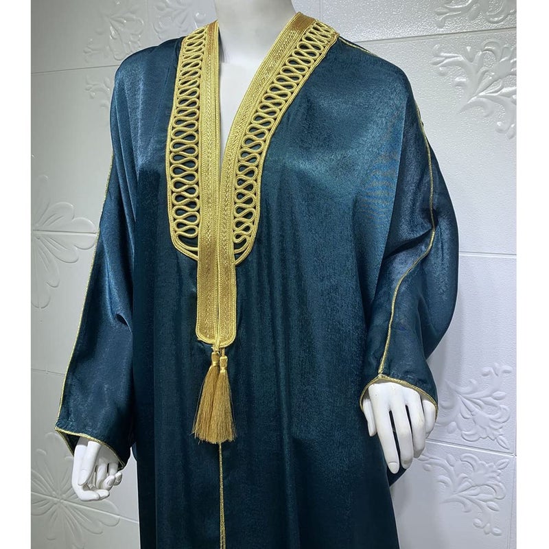 PolyJolly Unisex Gold Embroidery Bisht Gown Dubai Saudi Abaya Eid Abaa Muslim Dress Four Colors Option - Image 3