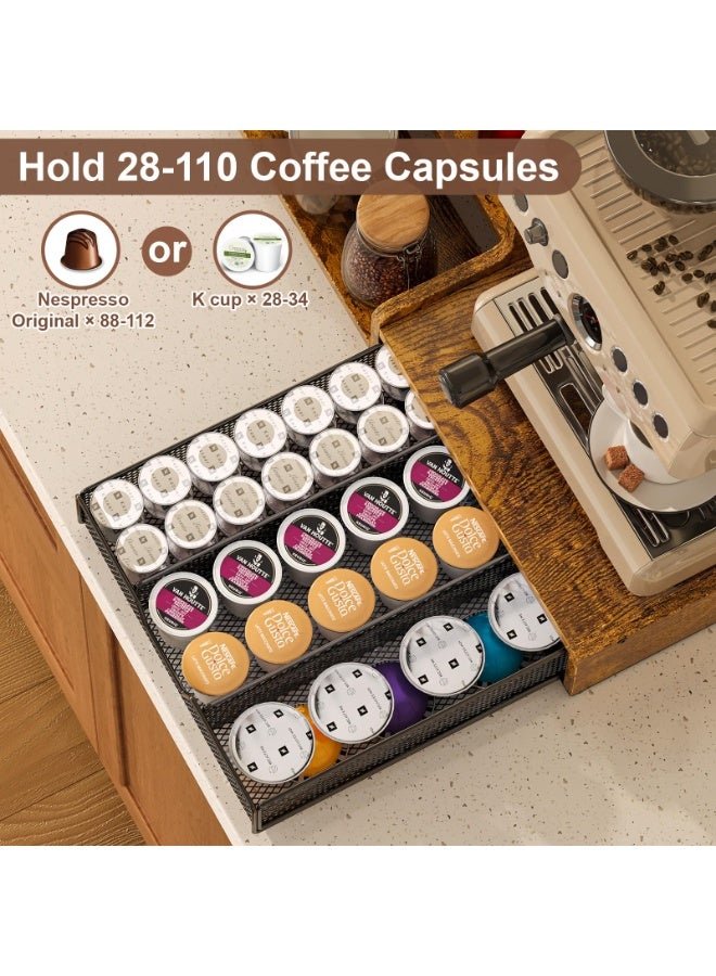 اكسيسن منظم آلة صنع القهوة متعدد الوظائف، رف تخزين بثلاثة مستويات مع درج لحفظ كبسولات القهوة، رف تخزين لملحقات البار، للاستخدام على سطح المطبخ أو المكتب - Image 5