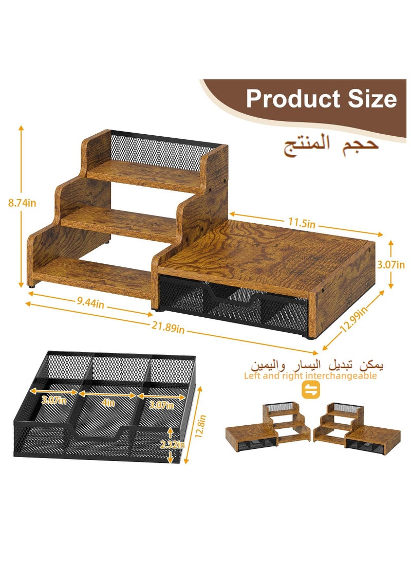 اكسيسن منظم آلة صنع القهوة متعدد الوظائف، رف تخزين بثلاثة مستويات مع درج لحفظ كبسولات القهوة، رف تخزين لملحقات البار، للاستخدام على سطح المطبخ أو المكتب - Image 4