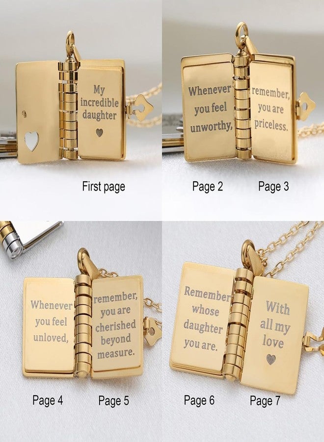 MOROTOLE For Daughter-My Incredible Book Necklace,To My Daughters from Mom and Dad Book Necklaces,Adjustable Book Necklaces with 6 Pages of Engraved Information,Book Necklace for Daughter - Image 3