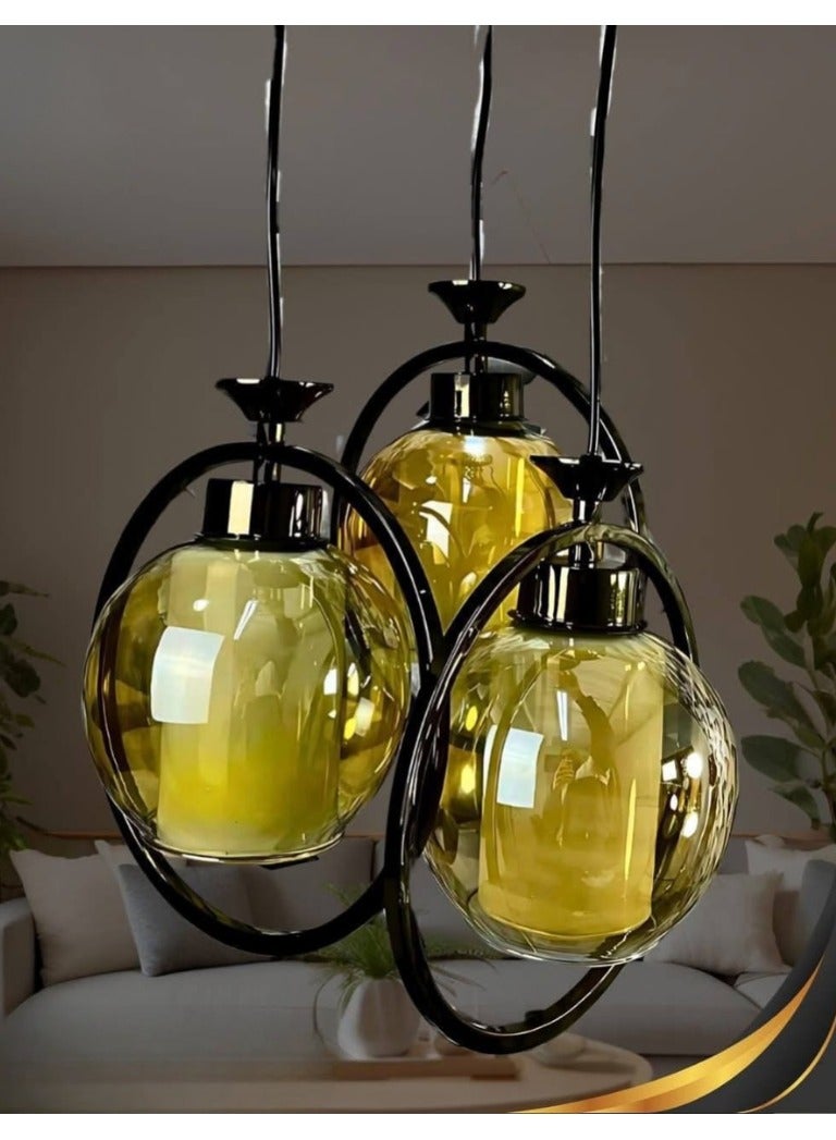 Modern triple metal pendant, gold color, 3 bulbs