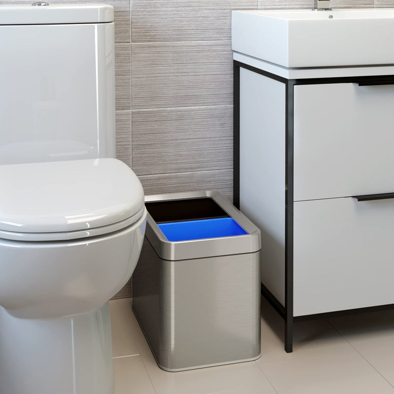 iTouchless with 2 Stickers, Compartment Slim Stainless Steel Container, 5.3 Gallon Waste Trash Can & Recycle Bin, 20 Liter/5.3Gal, Open Top, Dual - Image 3