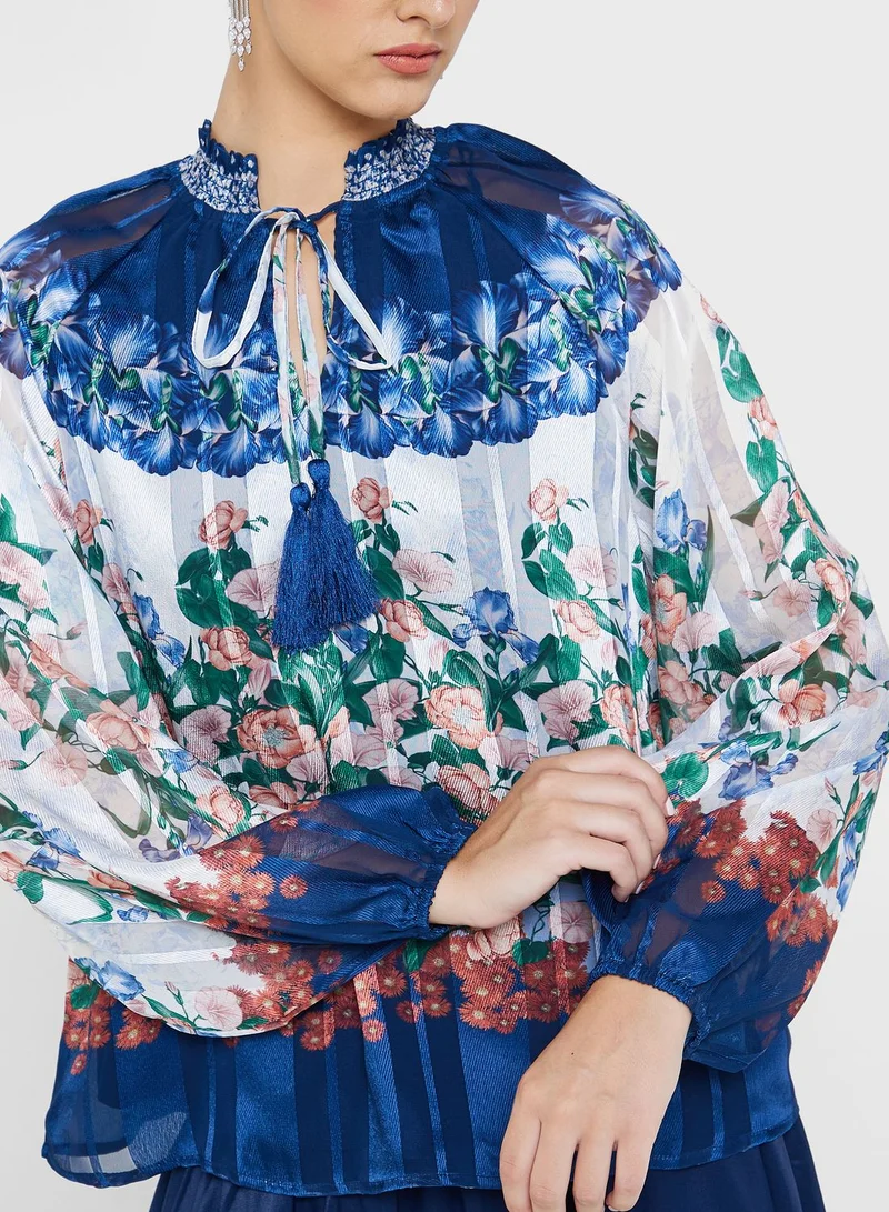 Femi9 Lace Detail Printed Top