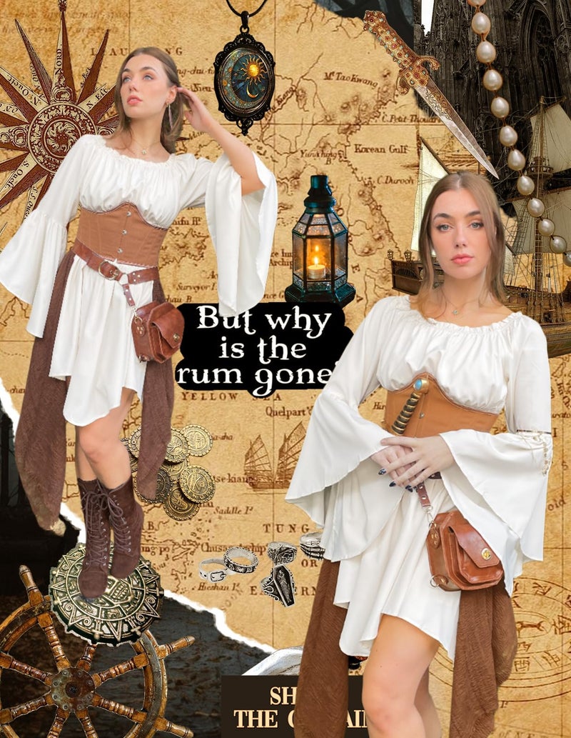 Scarlet Darkness Women Renaissance Dress Fairy Cottagecore Peasant Off Shoulder Corset Dress White M - Image 5