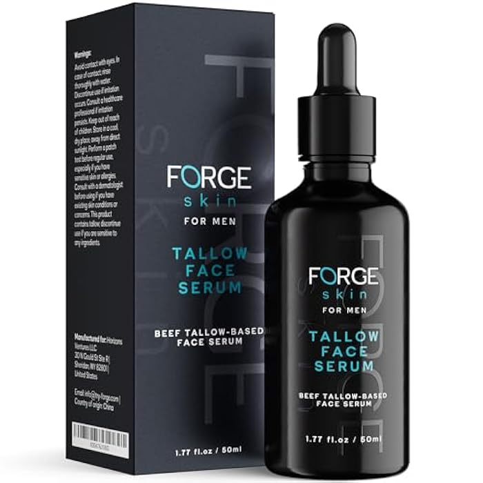 FORGE SKIN® Night Beef Tallow Serum for Men [TALLOW-BASED] - Facial Essence for Face Wrinkles with Essential Oils - Natural Green Tea Skincare for Radiance and Skin Hydration (1.77 OZ) - Image 1