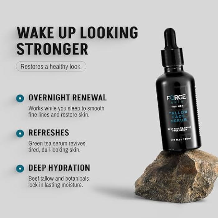 FORGE SKIN® Night Beef Tallow Serum for Men [TALLOW-BASED] - Facial Essence for Face Wrinkles with Essential Oils - Natural Green Tea Skincare for Radiance and Skin Hydration (1.77 OZ) - Image 2