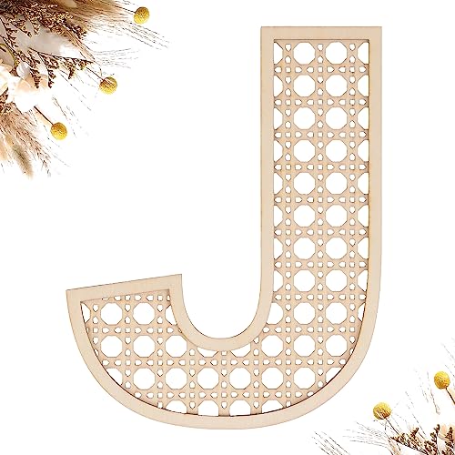 She Love Wooden Rattan Letters 8 inch Wood Letters J for Wall Decor Crafts Boho Nursery Decor for Baby Shower Wedding Bedroom Name Signs Large Rustic Letter Home Decoration - Image 1