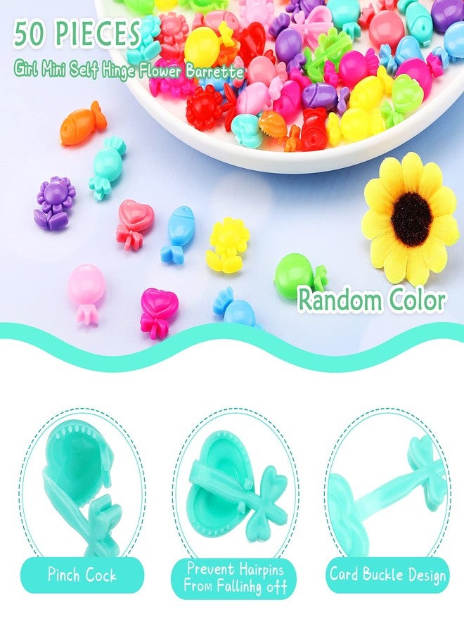 WILLBOND 50 Pcs Girls Hair Barrettes 1'' Mini Self Hinge Plastic Clips for Toddler Baby Kids Flower Bow Hair Colorful 80s 90s Cute Design Hairpins in Candy Heart Star Shape Accessory(Novel Style) - Image 2