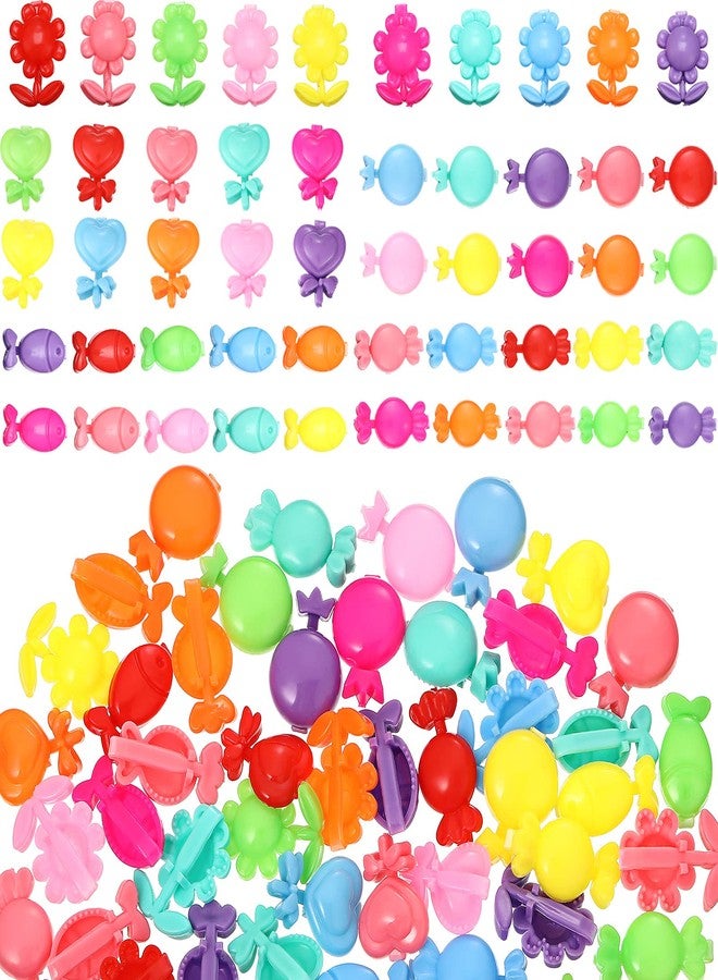 WILLBOND 50 Pcs Girls Hair Barrettes 1'' Mini Self Hinge Plastic Clips for Toddler Baby Kids Flower Bow Hair Colorful 80s 90s Cute Design Hairpins in Candy Heart Star Shape Accessory(Novel Style) - Image 1